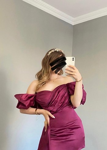 Parlak Mor Straplez Drapeli Mini Elbise - Görsel 2