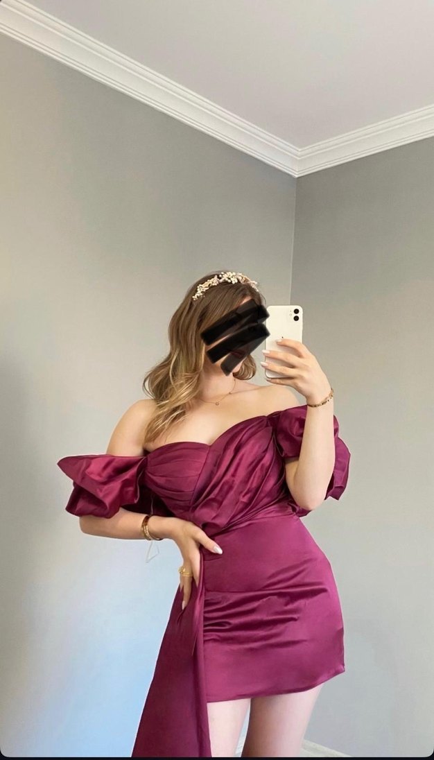 Parlak Mor Straplez Drapeli Mini Elbise - Görsel 2