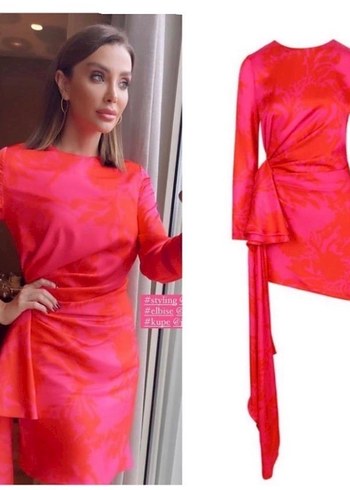 Pembe Drapeli V Yaka Kadın Elbise - Görsel 3