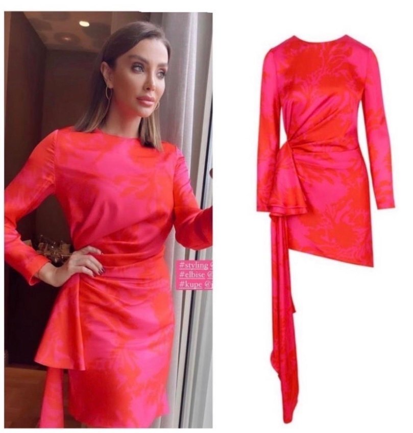 Pembe Drapeli V Yaka Kadın Elbise - Görsel 3