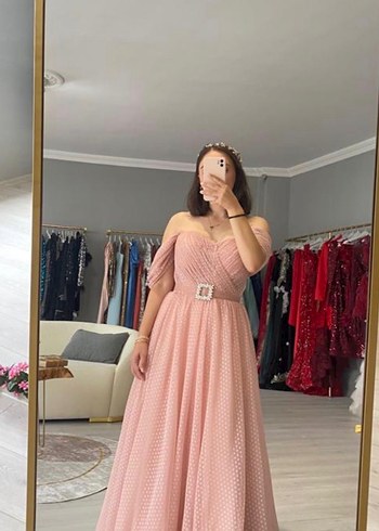 Pudra Pembe Straplez Midi Nişan Elbisesi - Görsel 2