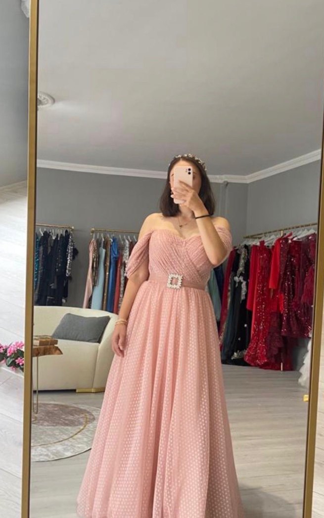 Pudra Pembe Straplez Midi Nişan Elbisesi - Görsel 2