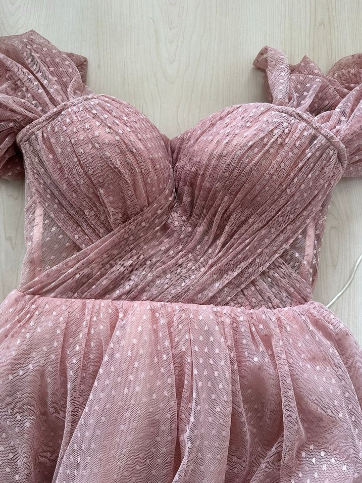 Pudra Pembe Straplez Midi Nişan Elbisesi - Görsel 3