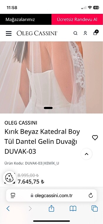 s Beden OLEG CASSİNİ MARKA DUVAK KATEDRAL BOY TÜL DANTEL