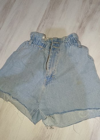 Düğmeli mavi Mini Kot Şort