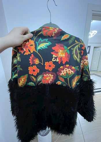 Bohem Çiçek Desenli Kürk Detaylı Kısa Kadın Ceket - Görsel 2