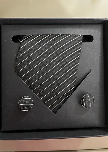 D'S Damat Siyah Çizgili Erkek Kravat Seti - Görsel 2