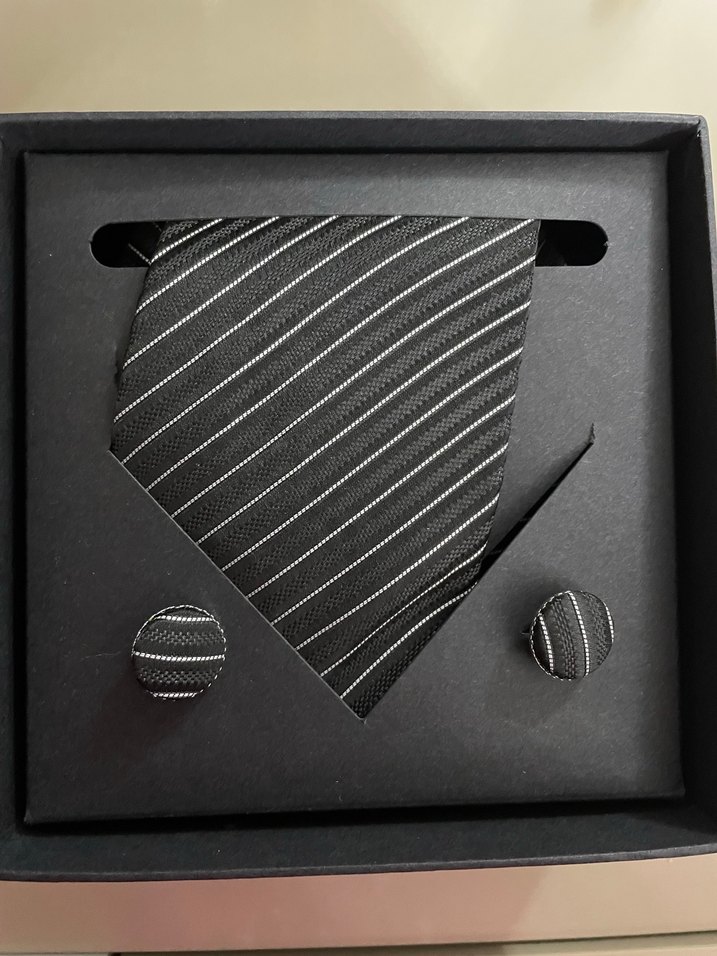 D'S Damat Siyah Çizgili Erkek Kravat Seti - Görsel 2