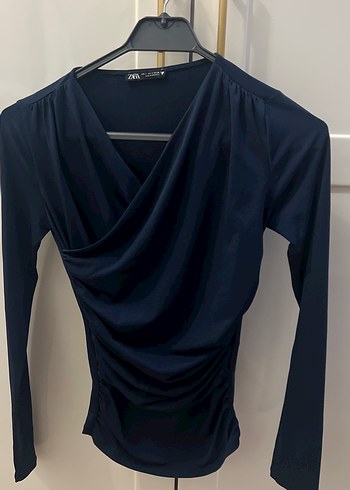 Lacivert V Yakalı Uzun Kollu Kadın Bluz - Görsel 2