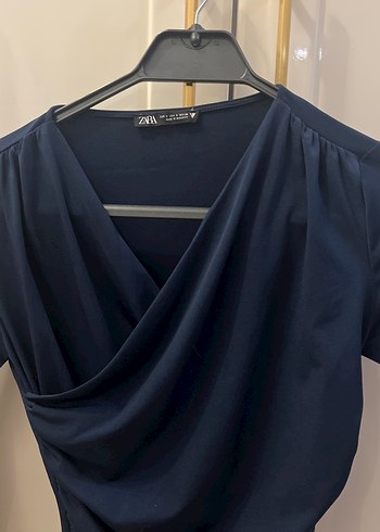 Lacivert V Yakalı Uzun Kollu Kadın Bluz - Görsel 3