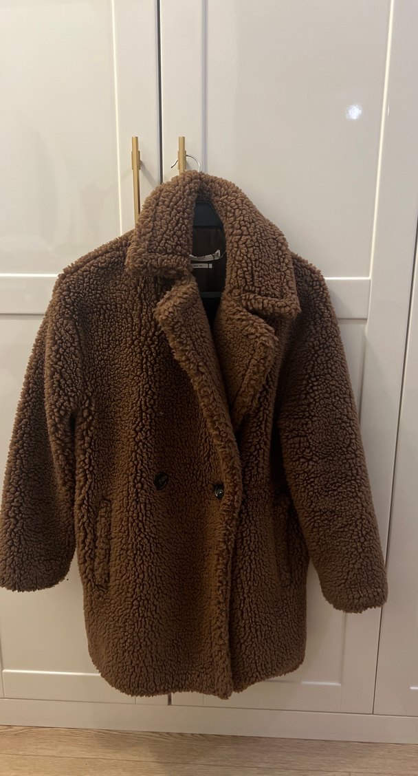 Kahverengi Peluş Kadın Midi Kaban - Görsel 2