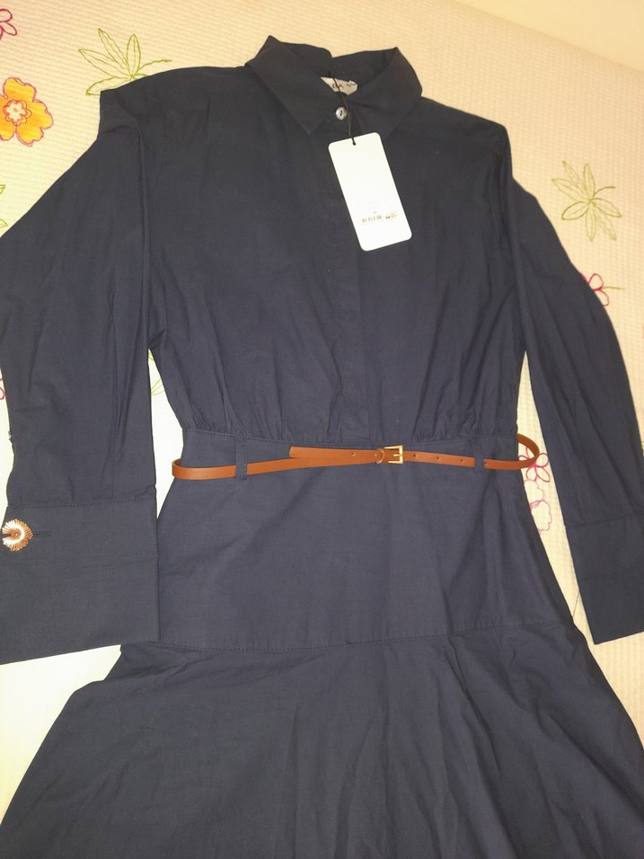 Kemerli Lacivert tesettür Kadın Elbise - Görsel 2