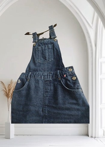 xs Beden Kadın Bağcıklı Koyu Mavi Denim Kısa Salopet