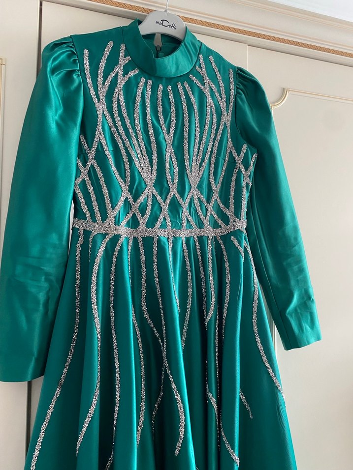 Boncuk İşlemeli Uzun  Abiye Elbise - Görsel 4