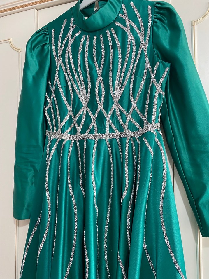 Boncuk İşlemeli Uzun  Abiye Elbise - Görsel 2