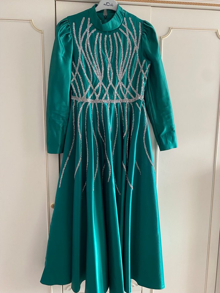 Boncuk İşlemeli Uzun  Abiye Elbise - Görsel 5