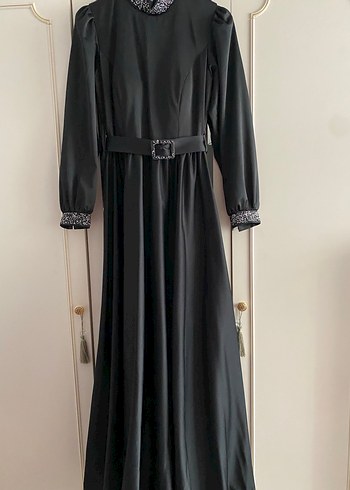 Kemerli Siyah Uzun Kollu Uzun abiye - Görsel 3