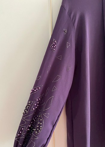 Uzun Kollu Mor Nakışlı Salaş Elbise - Görsel 3
