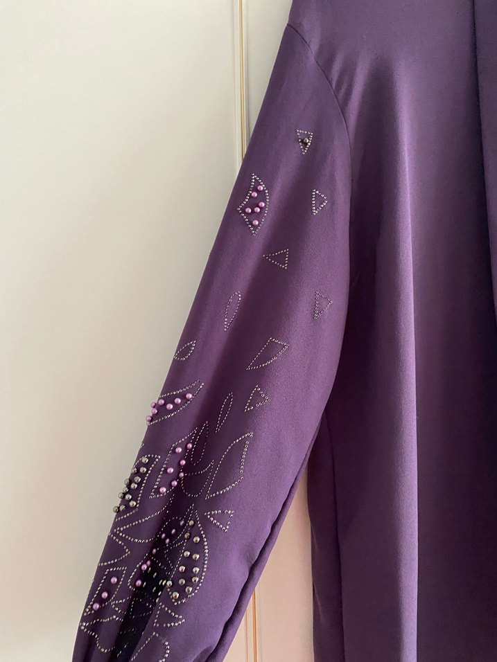 Uzun Kollu Mor Nakışlı Salaş Elbise - Görsel 3