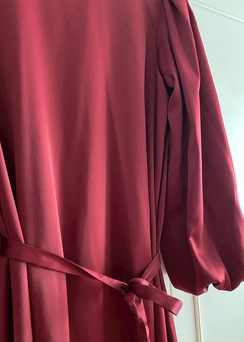 Bordo Uzun Saten Elbise Drapeli - Görsel 4