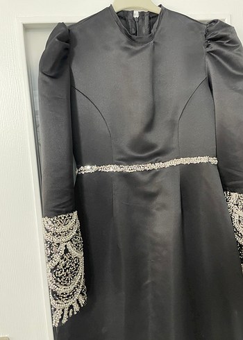 Uzun Siyah Tesettür abiye - Görsel 4