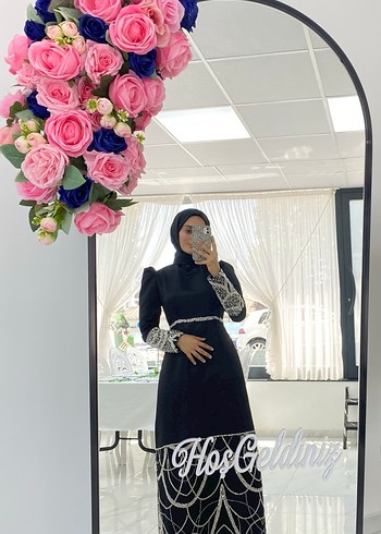 Uzun Siyah Tesettür abiye - Görsel 2