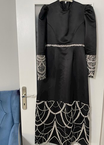 Uzun Siyah Tesettür abiye - Görsel 6