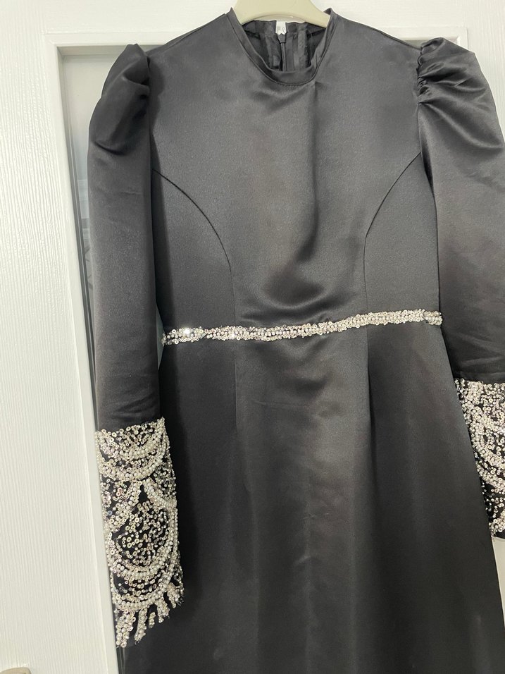 Uzun Siyah Tesettür abiye - Görsel 4