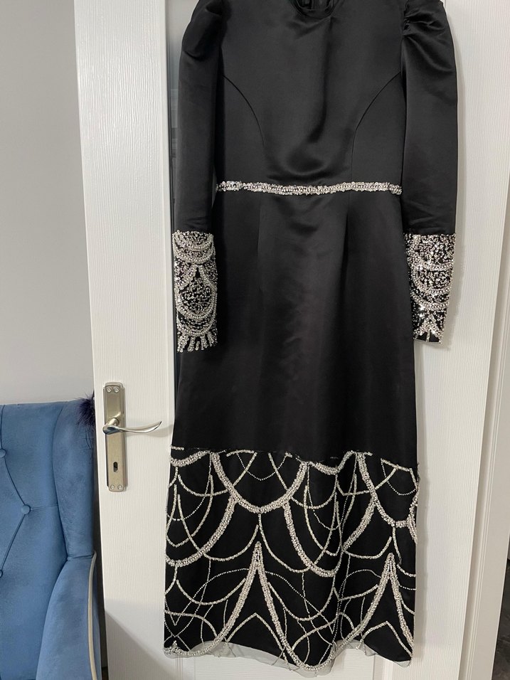 Uzun Siyah Tesettür abiye - Görsel 5