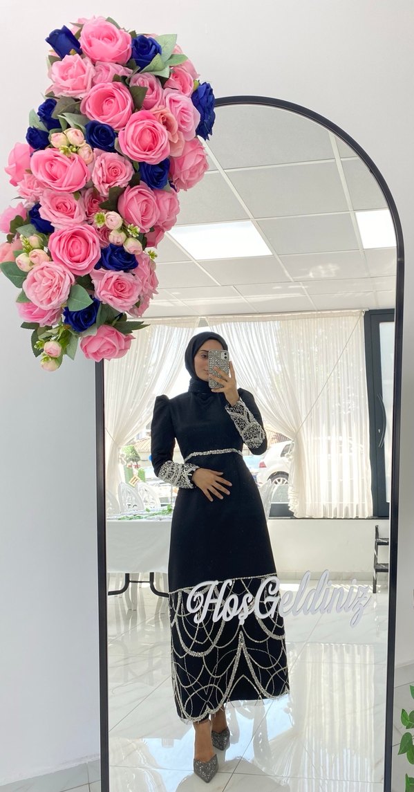 Uzun Siyah Tesettür abiye - Görsel 2