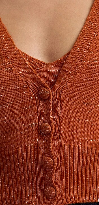 l Beden Kiremit Crop Bluz + Hırka Takım