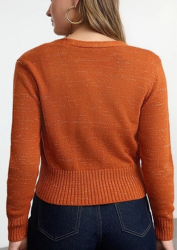 l Beden bordo Renk Kiremit Crop Bluz + Hırka Takım