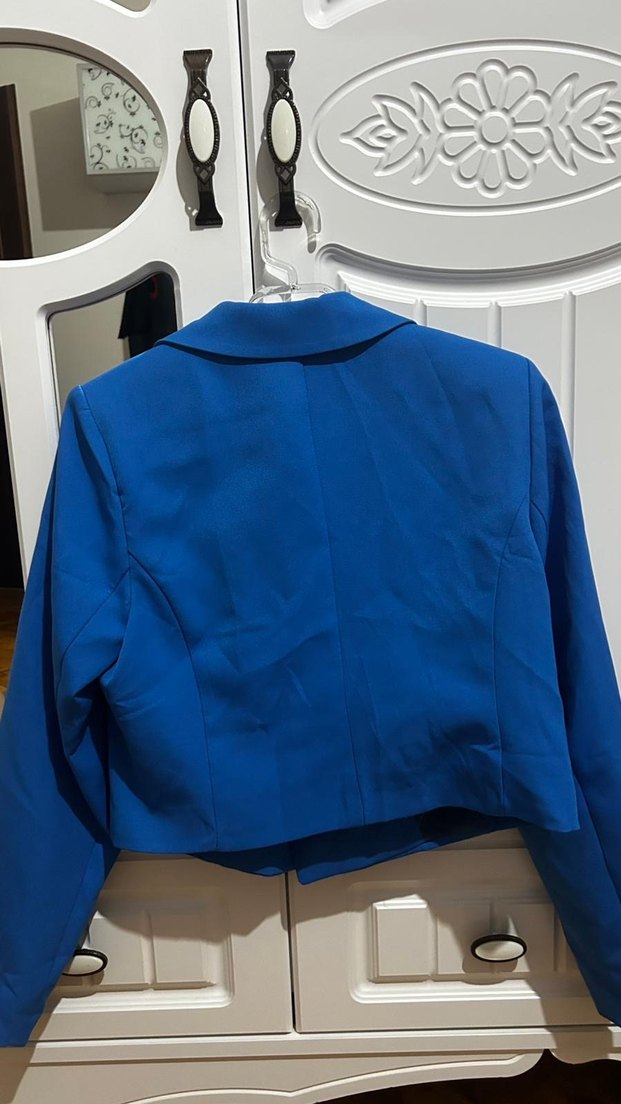 Düğmeli Kısa Lacivert Kadın Blazer Ceket - Görsel 2