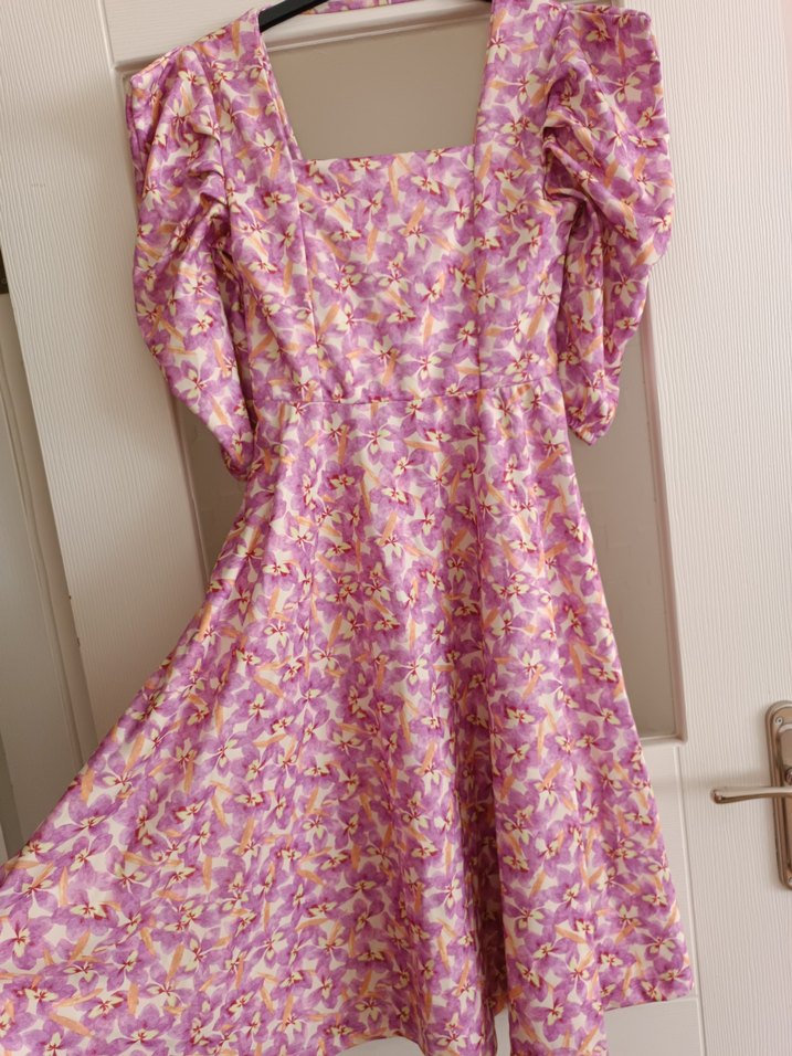 Mor V Yaka Midi Bohem Elbise - Görsel 2