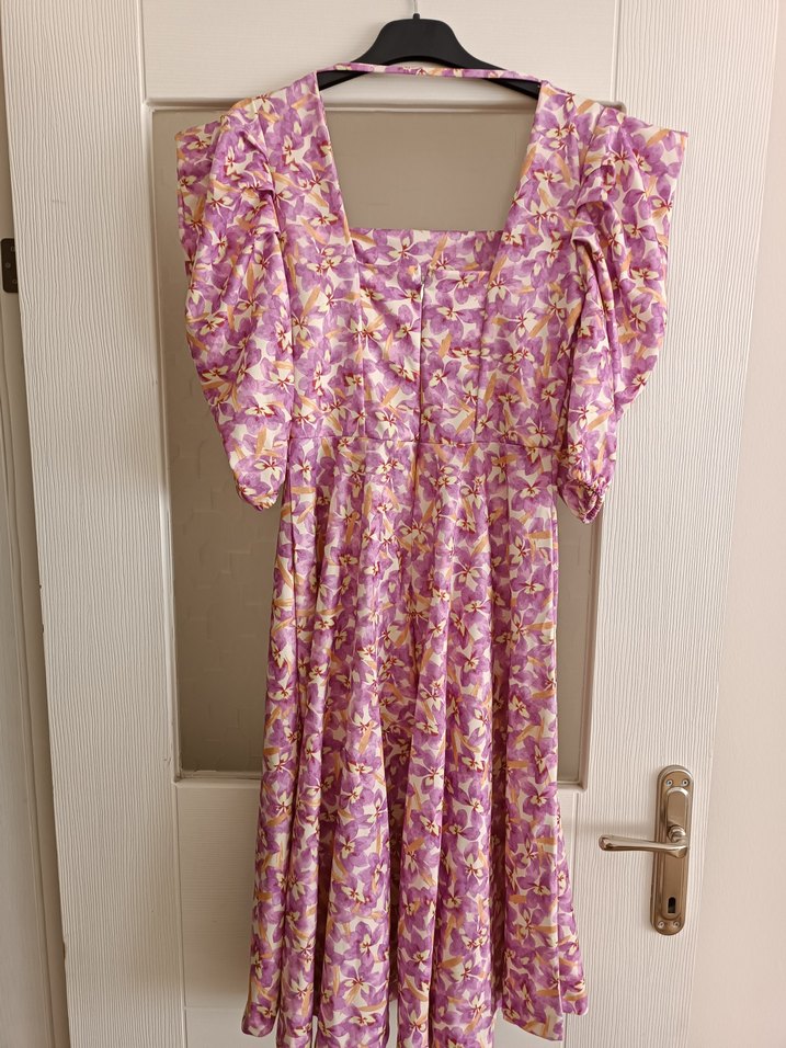 Mor V Yaka Midi Bohem Elbise - Görsel 3