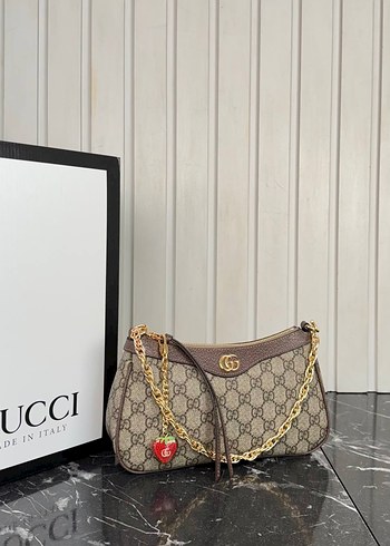  Beden kahverengi Renk Gucci Zincir Detaylı Kahverengi Deri Çanta