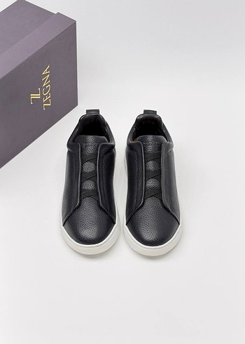 Ermenegildo Zegna Siyah Deri Slip On Sneaker