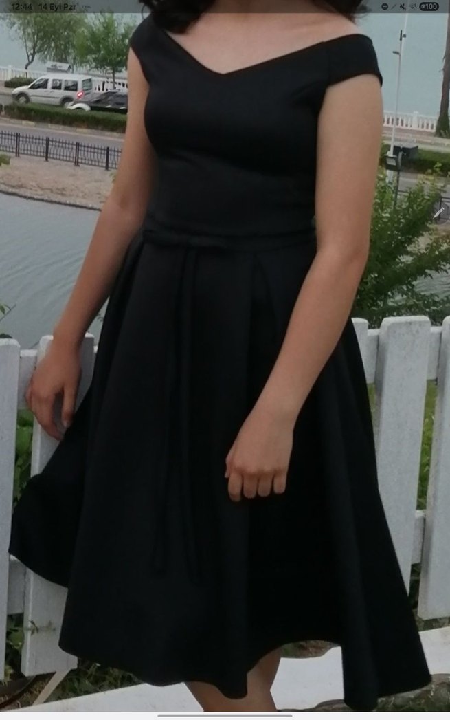 Klasik Siyah Midi V Yaka Kadın Elbise - Görsel 2