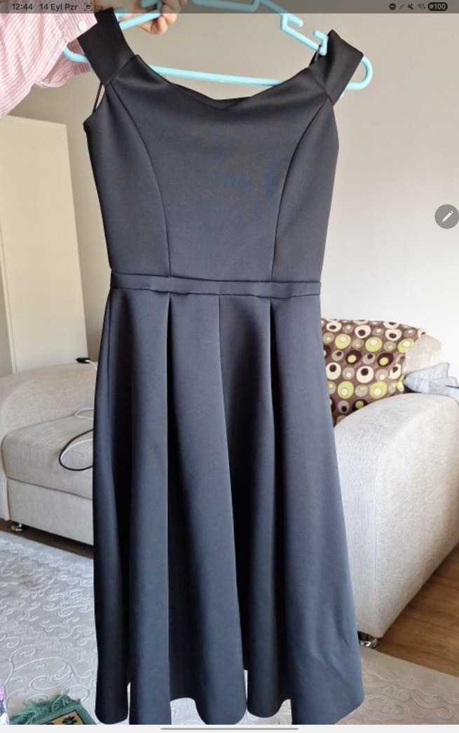 Klasik Siyah Midi V Yaka Kadın Elbise - Görsel 3