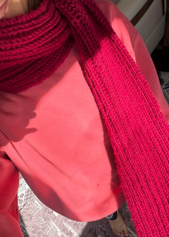 Kadın bordo renk Örgü Şal - Görsel 3