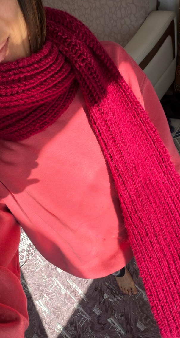 Kadın bordo renk Örgü Şal - Görsel 3