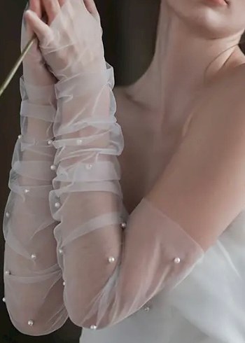 İnci İşlemeli Beyaz Kadın Eldiven - Görsel 2