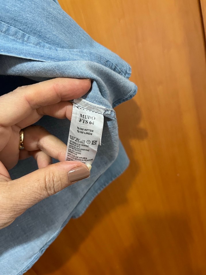 Erkek Gri Mavi Denim Gömlek - Görsel 5