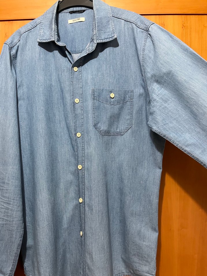 Erkek Gri Mavi Denim Gömlek - Görsel 3