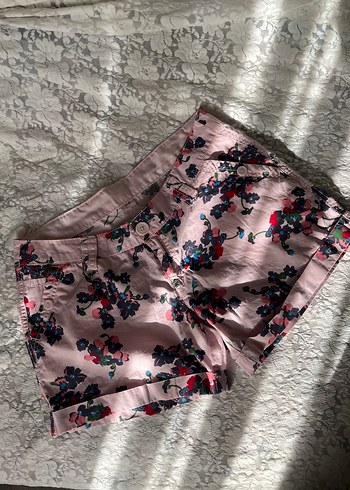 34 Beden pembe Renk Pembe Çiçekli Düşük Bel Mini Şort