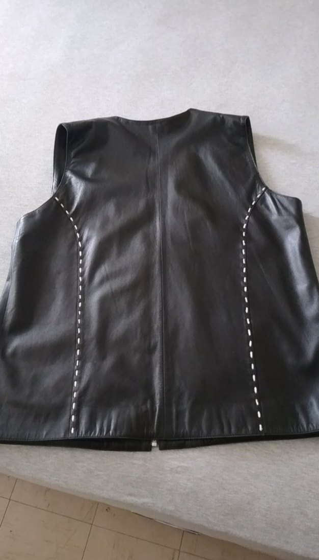 Erkek Siyah Deri Biker Yelek Fermuarlı - Görsel 3