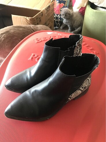 Yılan desen deri bot bootie