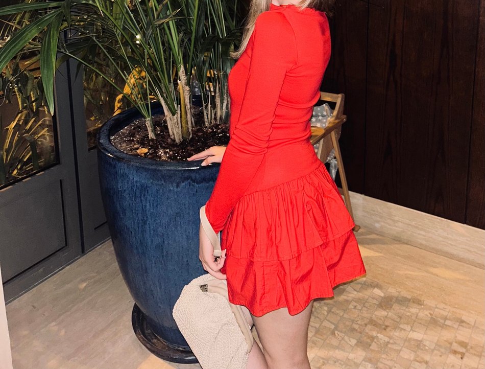 Zara Kırmızı Mini Fırfırlı Uzun Kollu Elbise - Görsel 2