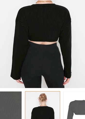 Siyah Crop Kazak - Görsel 3