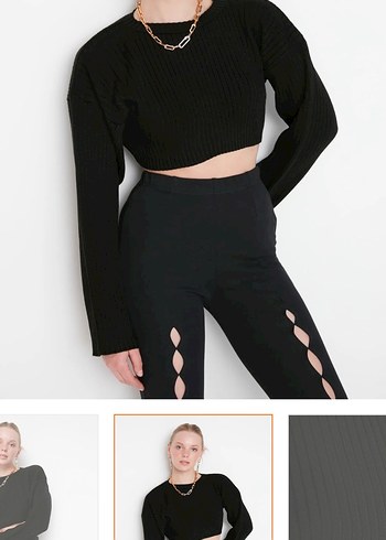 Siyah Crop Kazak - Görsel 2